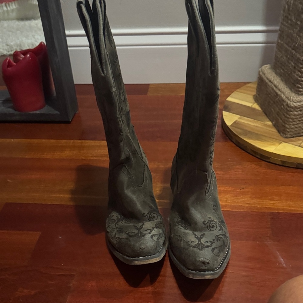 Cow Boy Boots Roper Black Embroidered Heeled Boots - image 3